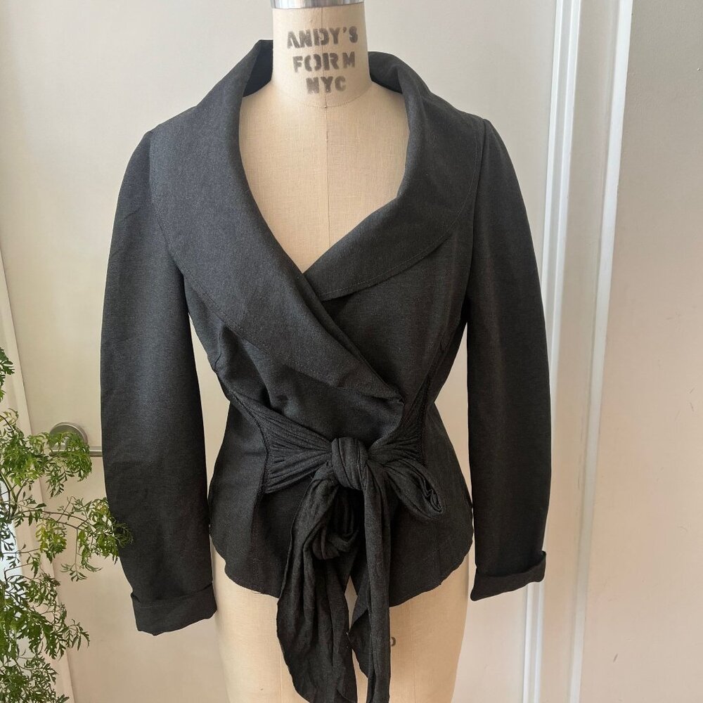 ViTG DONNA KARAN Gray Tie Front Wide CollarJacket Size‎ 12